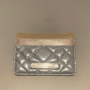 Kurt Geiger NWOT London Brixton Metallic Quilted Card Holder Silver Pink & Gold